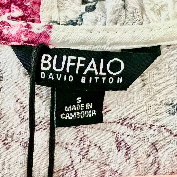 NWT Buffalo David Bitton Floral Print Flutter sleeve Tie Neck Jacquard Blouse - Picture 7 of 10